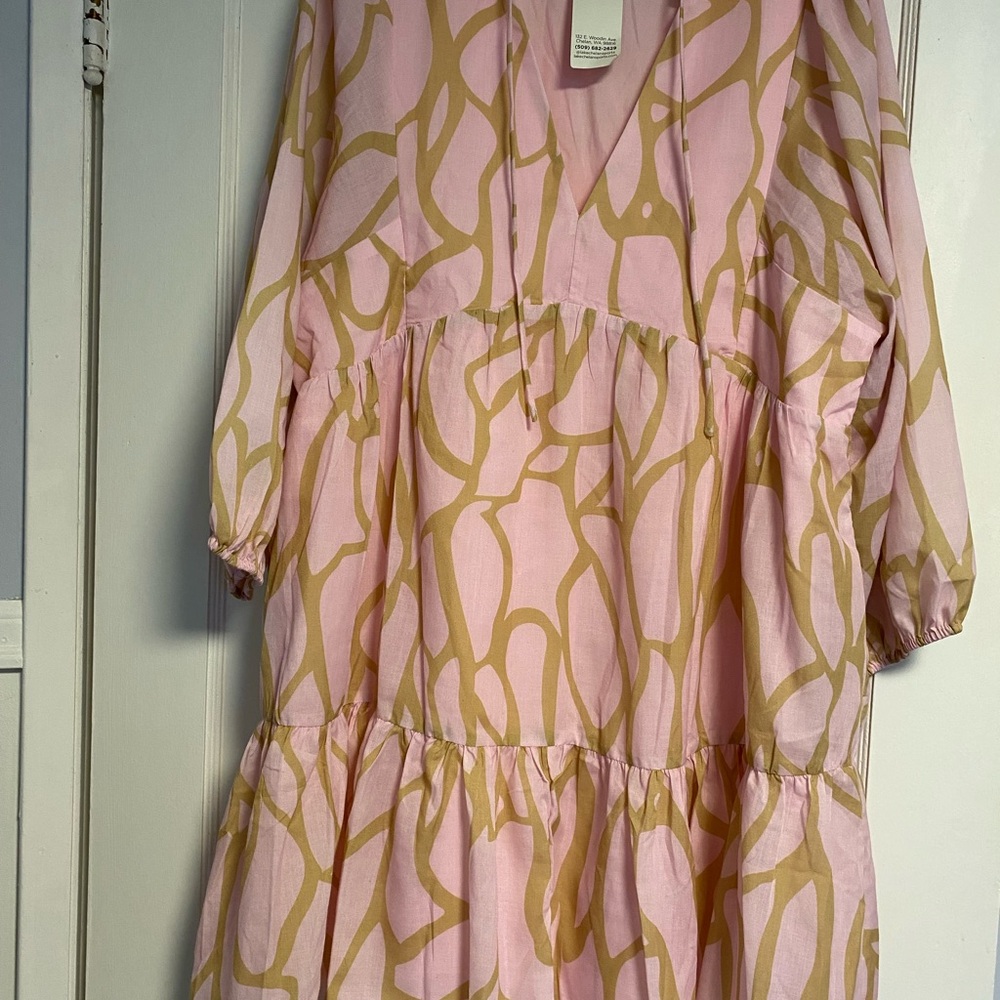 Pink and Tan Patterned Tiered Dress